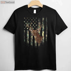 Patriotic American Flag Deer Hunting Camo Tee, Military Style Hunter Shirt