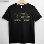 Patriotic Deer Hunting Camouflage T-Shirt, American Flag Antlers Graphic Tee