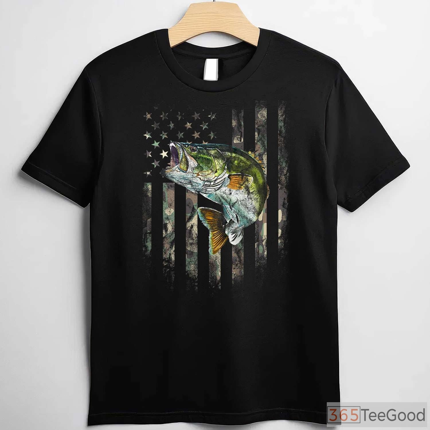 Patriotic American Flag Camo Bass Fishing Shirt - Tactical Outdoorsman Apparel