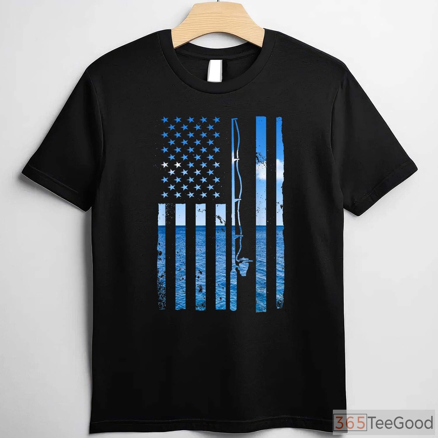Patriotic USA American Flag Fishing Shirt - Retro Bass Angler Graphic Tee