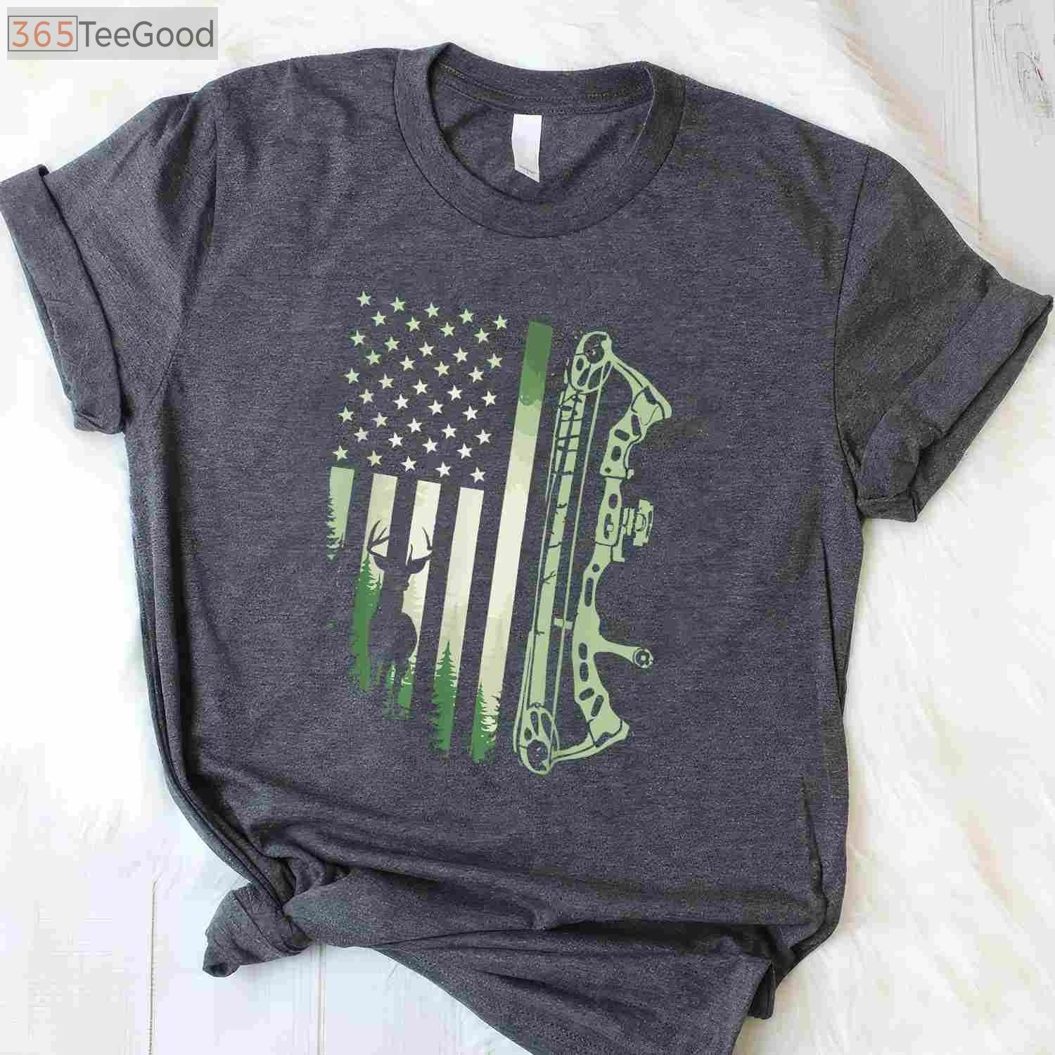 Patriotic American Flag Bowhunting Shirt, USA Archery and Deer Hunting Tee