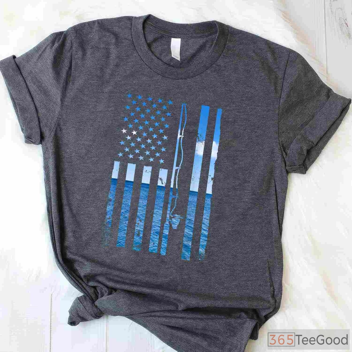 Patriotic USA American Flag Fishing Shirt - Retro Bass Angler Graphic Tee