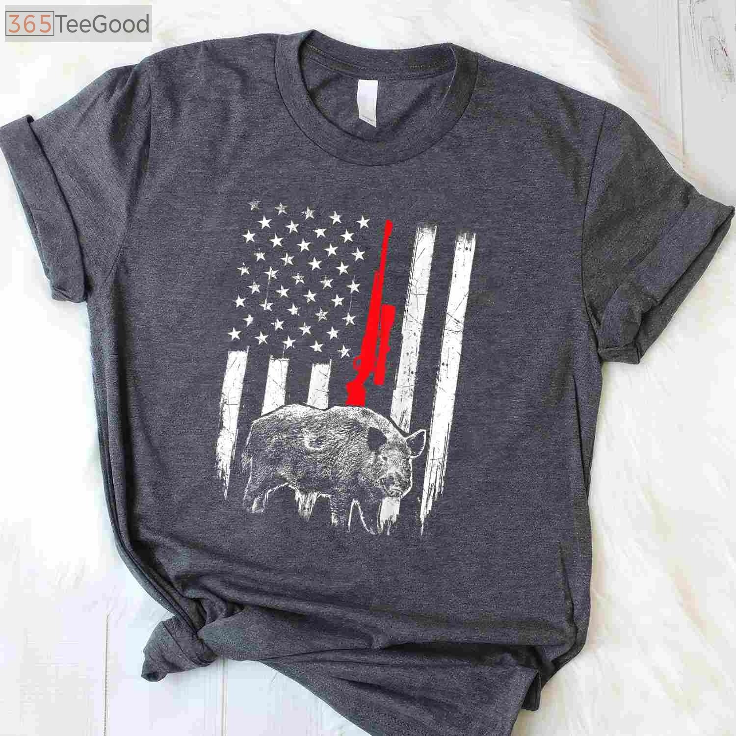 Patriotic Boar Hunting Shirt, American USA Flag Wild Hog Hunter Apparel