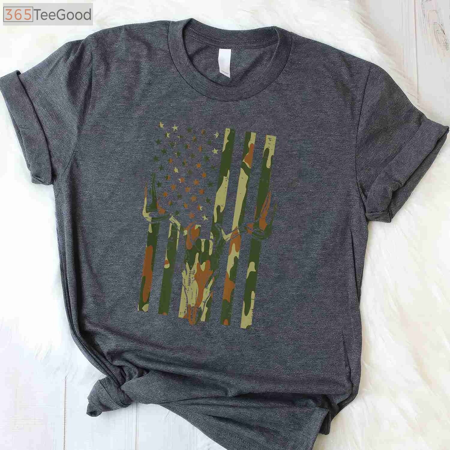 Patriotic US Flag Deer Skull Vintage Hunting Shirt, Best Camo Dad Gift