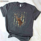 Patriotic American Flag Deer Hunting Camo Tee, Military Style Hunter Shirt