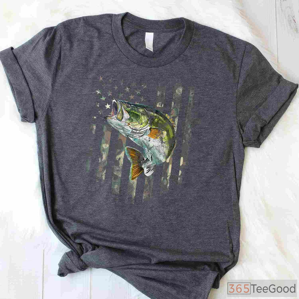 Patriotic American Flag Camo Bass Fishing Shirt - Tactical Outdoorsman Apparel