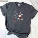 Patriotic Whitetail Deer Hunting T-Shirt, American Flag Antlers Buck Apparel