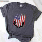 Patriotic Whitetail Deer Hunting Shirt, American Flag Buck Antlers Graphic