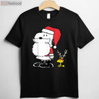 Peanuts Holiday Snoopy Woodstock Antlers T-Shirt - Cute Christmas Santa Tee