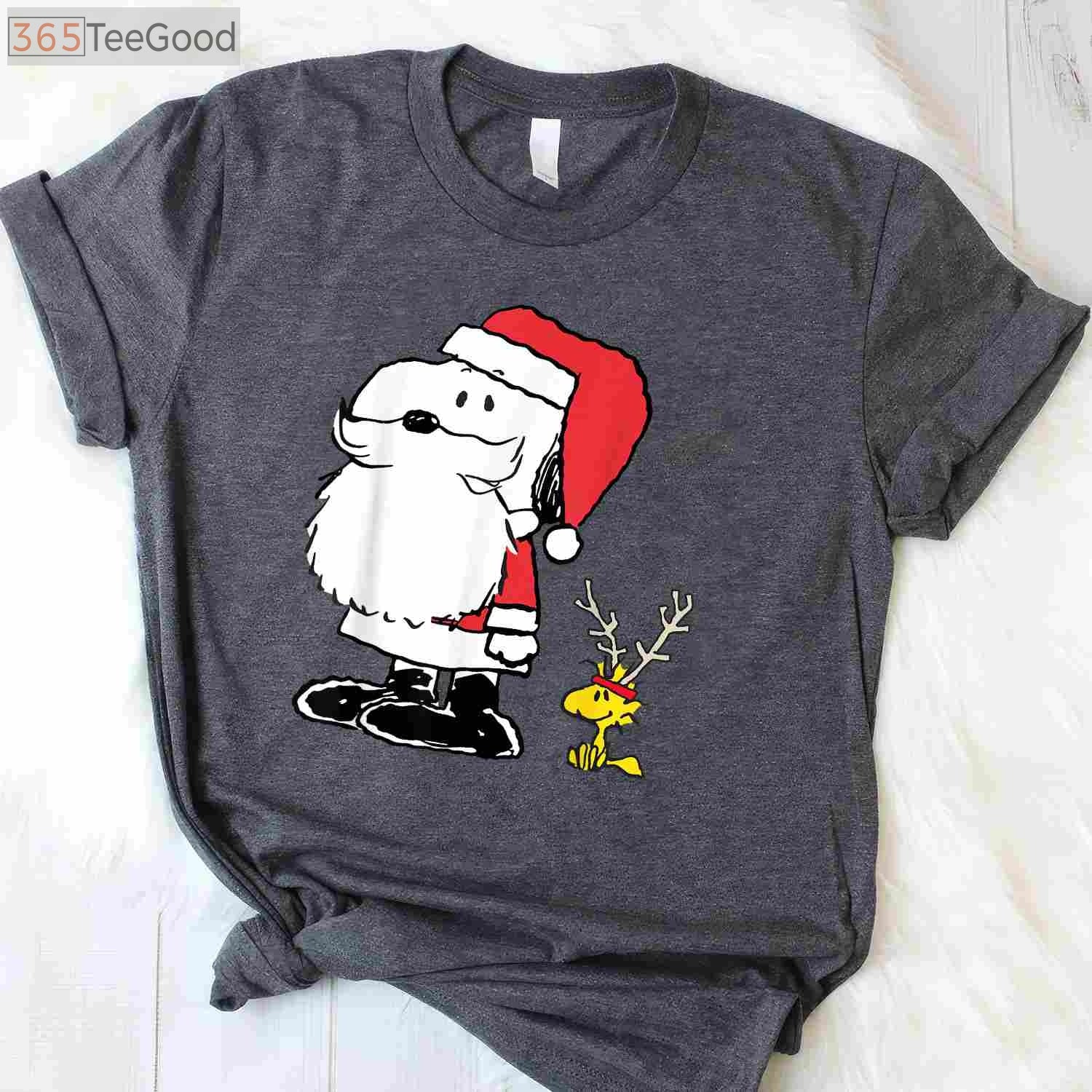 Peanuts Holiday Snoopy Woodstock Antlers T-Shirt - Cute Christmas Santa Tee