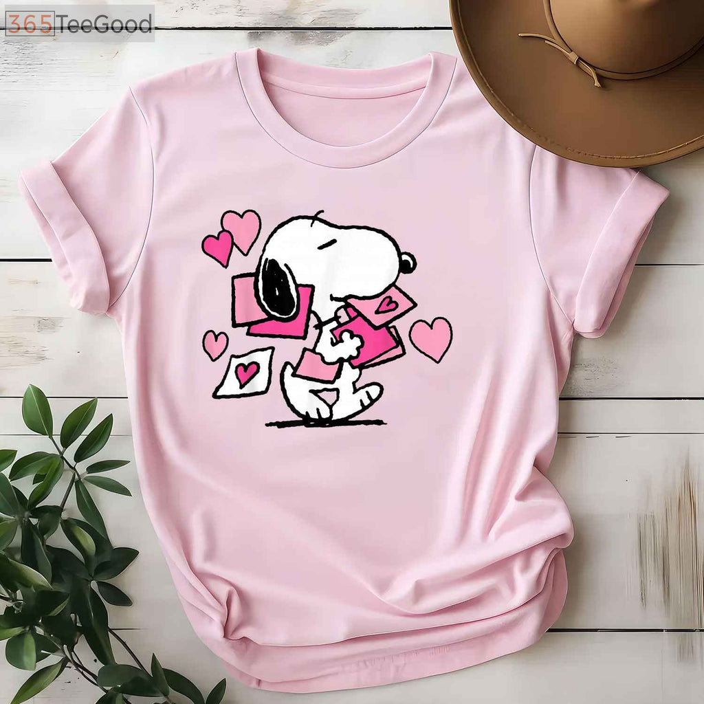 Peanuts Snoopy Valentine's Day Letters T-Shirt - Cute Snoopy Woodstock Love Shirt