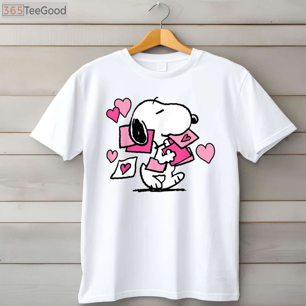 Peanuts Snoopy Valentine's Day Letters T-Shirt - Cute Snoopy Woodstock Love Shirt