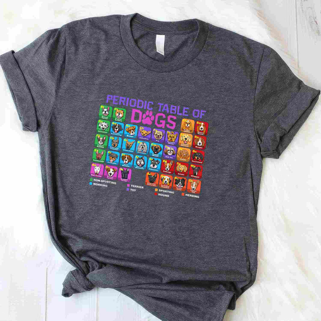 Periodic Table of Dogs Science Tee Funny Dog Lover T-Shirt for Adults Men Women Unisex