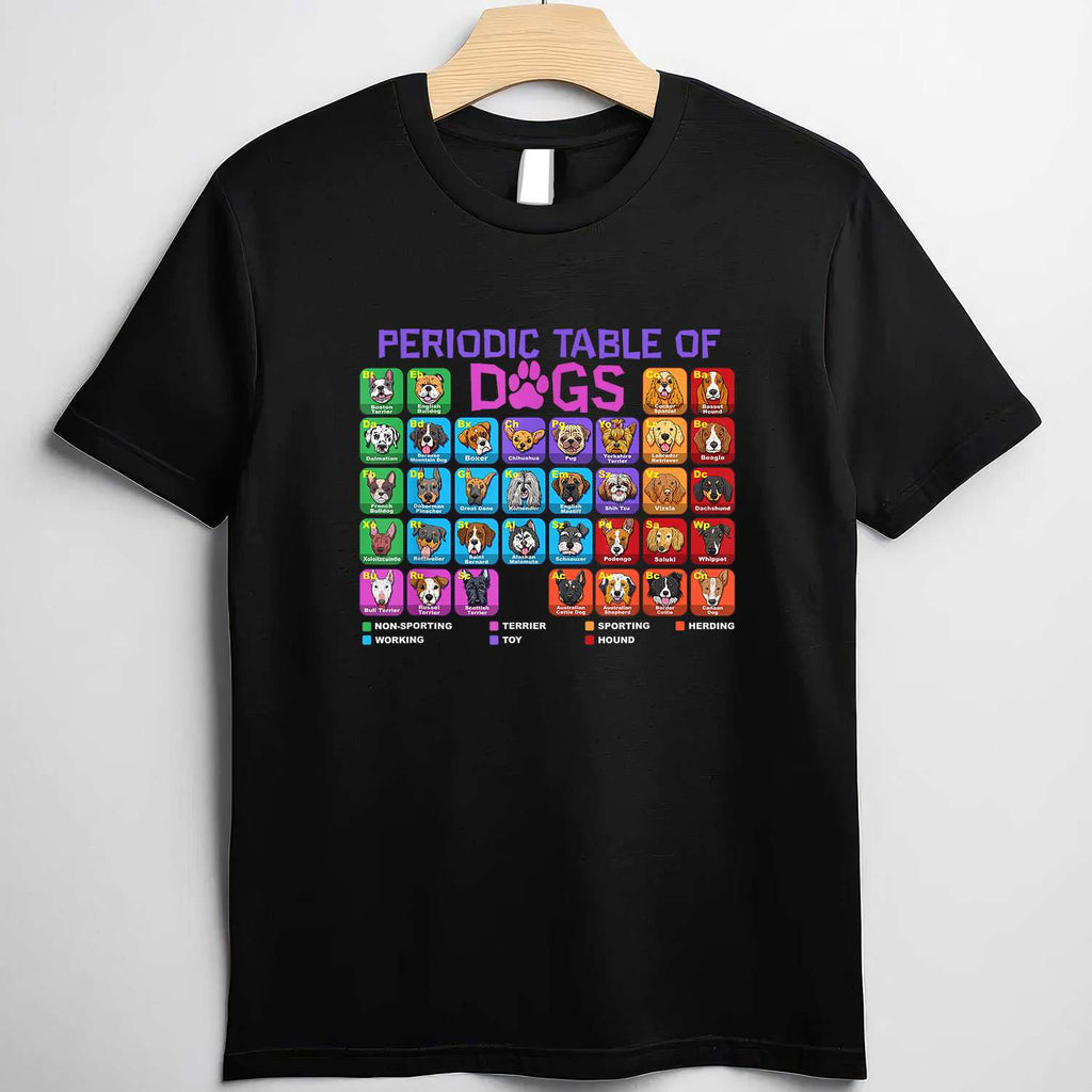 Periodic Table of Dogs Science Tee Funny Dog Lover T-Shirt for Adults Men Women Unisex