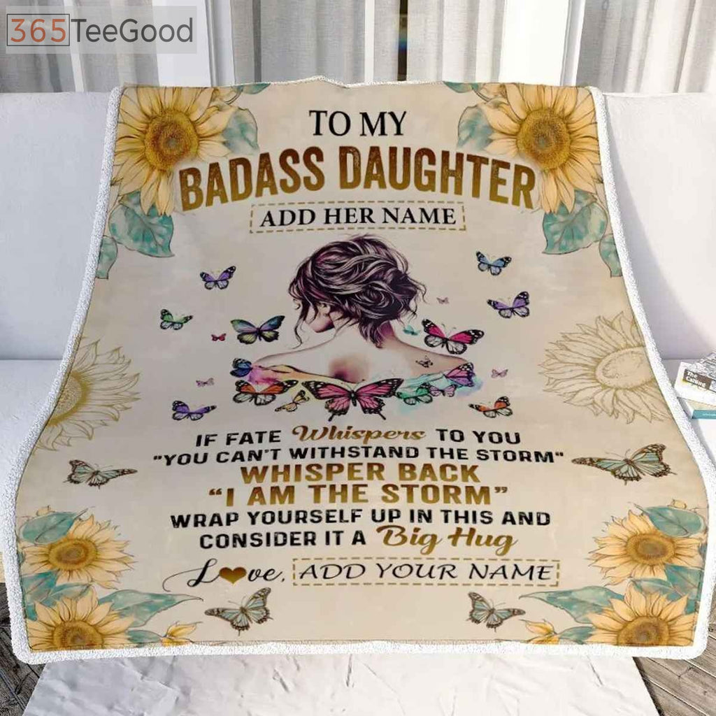 Personalized To My Badass Daughter Fleece Blanket – Inspirational Gift from Mom or Dad
