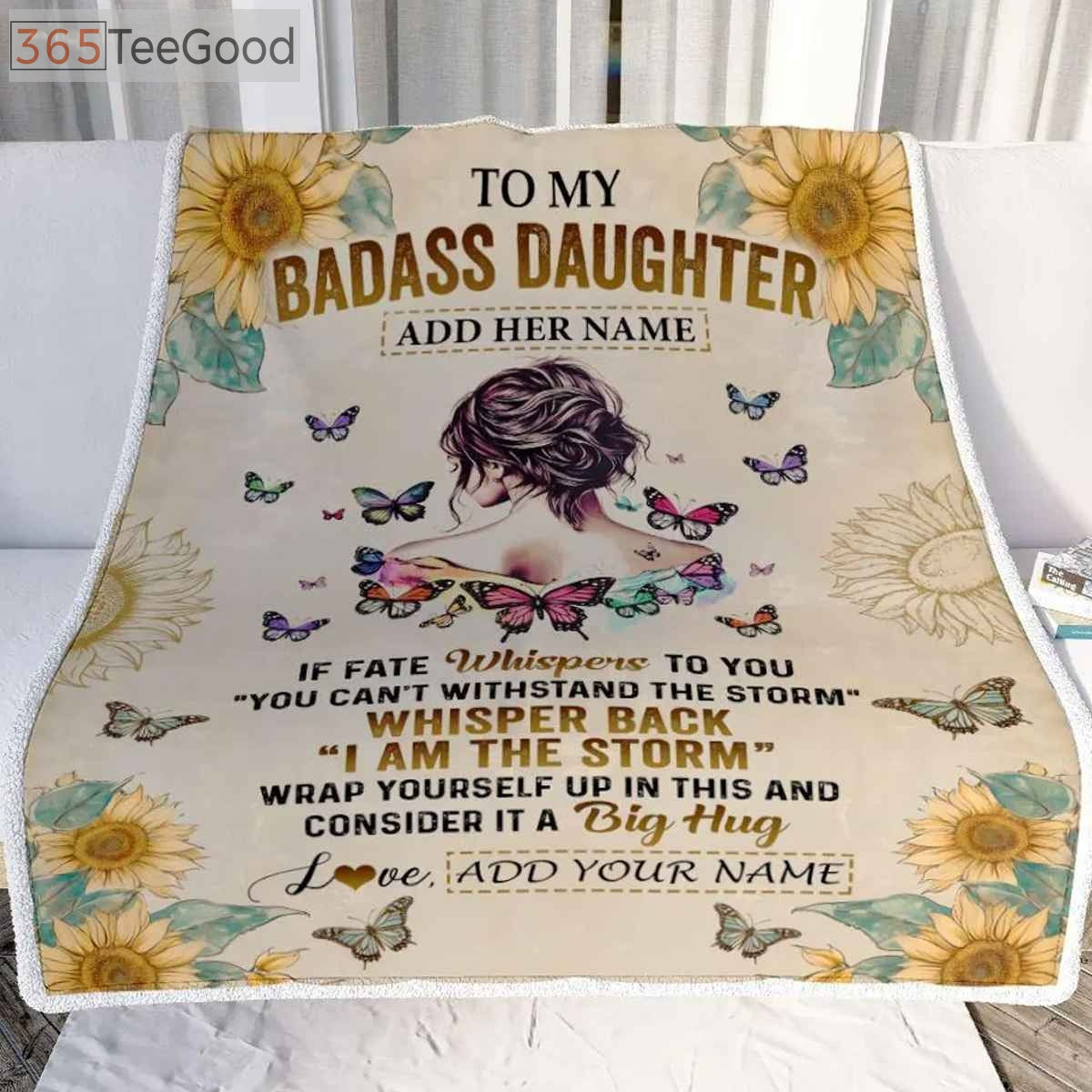 Personalized To My Badass Daughter Fleece Blanket – Inspirational Gift from Mom or Dad