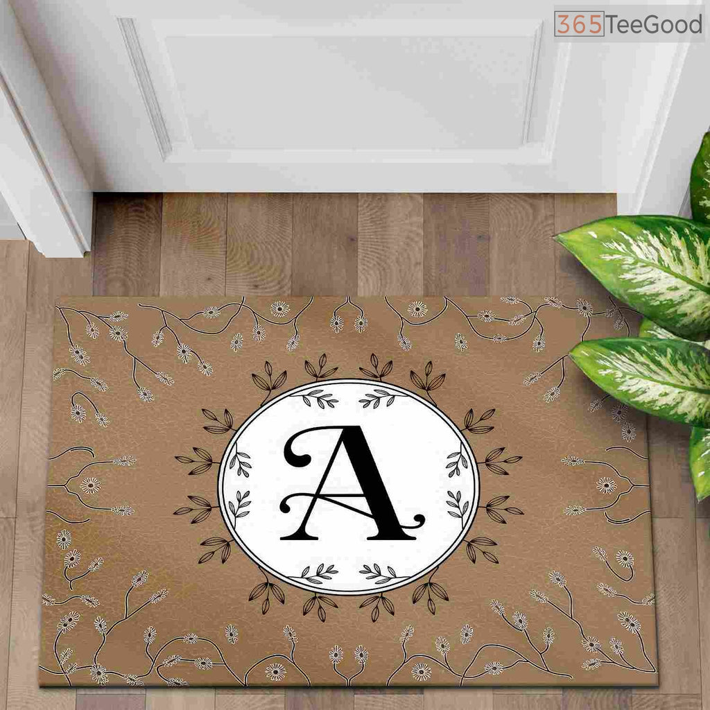 Personalized Initial A Floral Monogram Doormat - Custom Front Door Welcome Mat for Garden Lovers