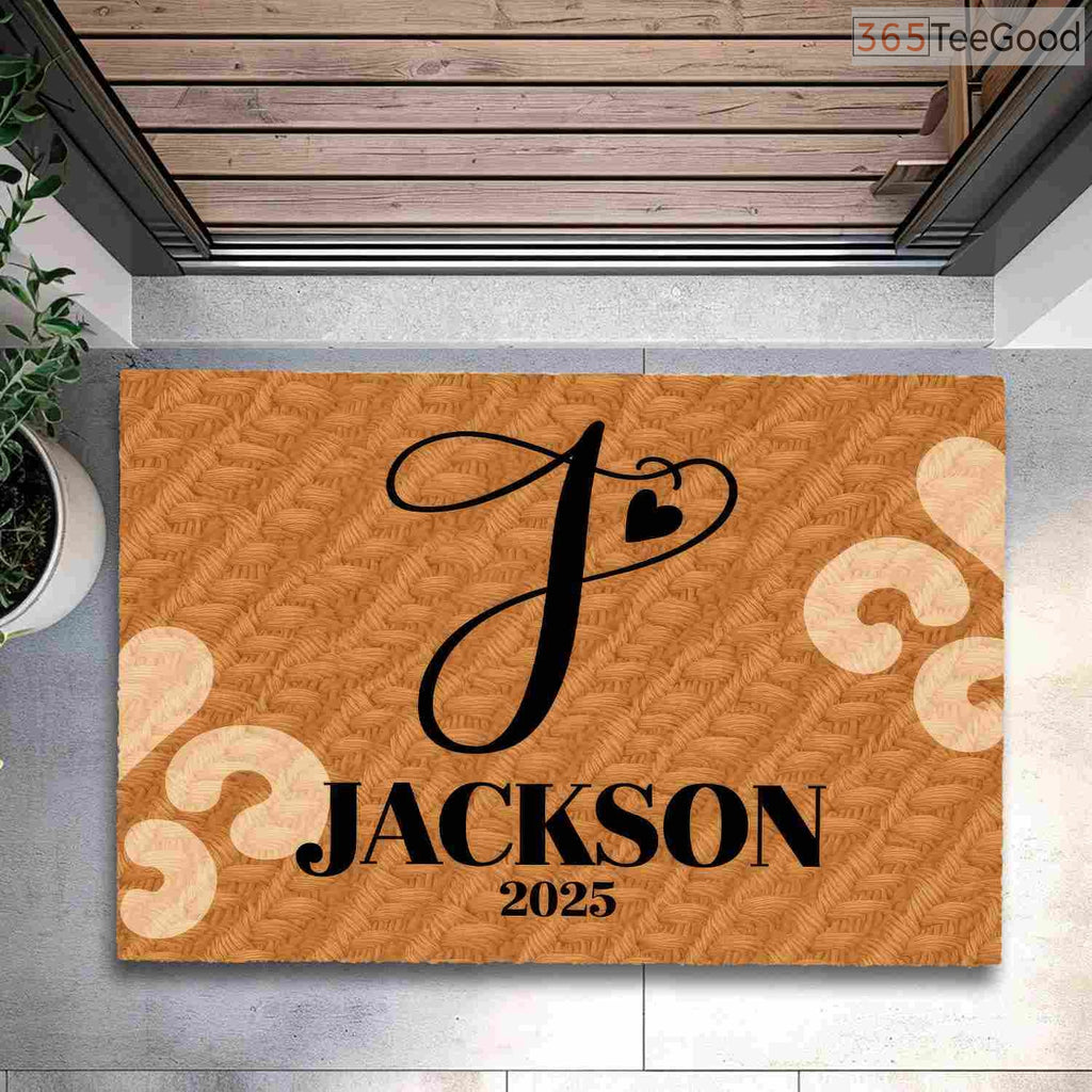 Personalized Initial J Heart Doormat Custom Text - Aesthetic Front Door Decor for New Home