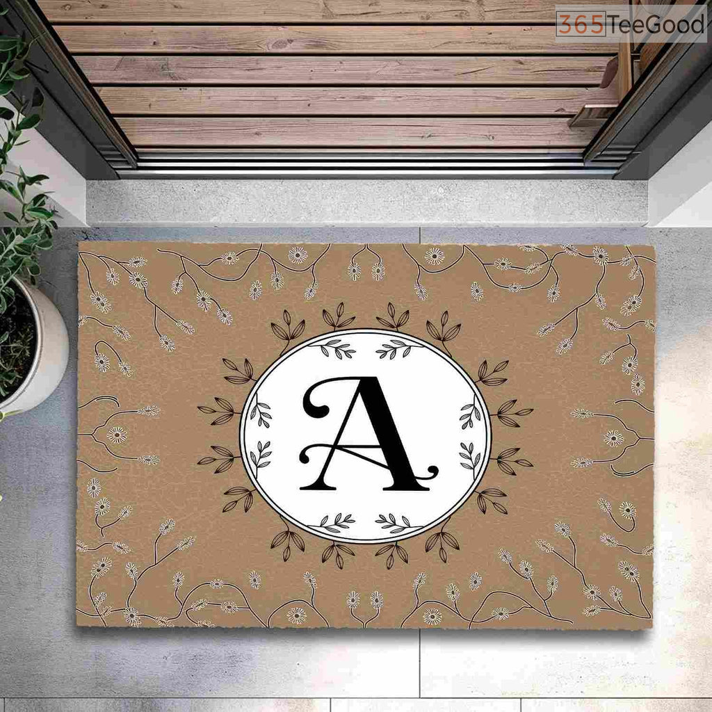 Personalized Initial A Floral Monogram Doormat - Custom Front Door Welcome Mat for Garden Lovers