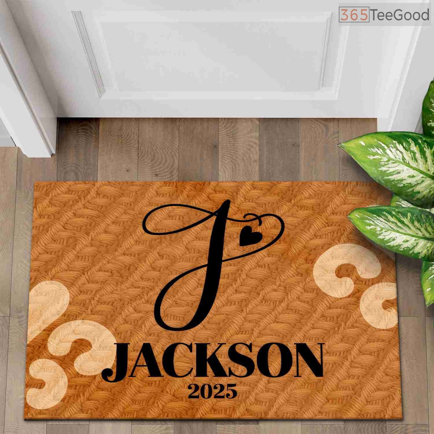 Personalized Initial J Heart Doormat Custom Text - Aesthetic Front Door Decor for New Home