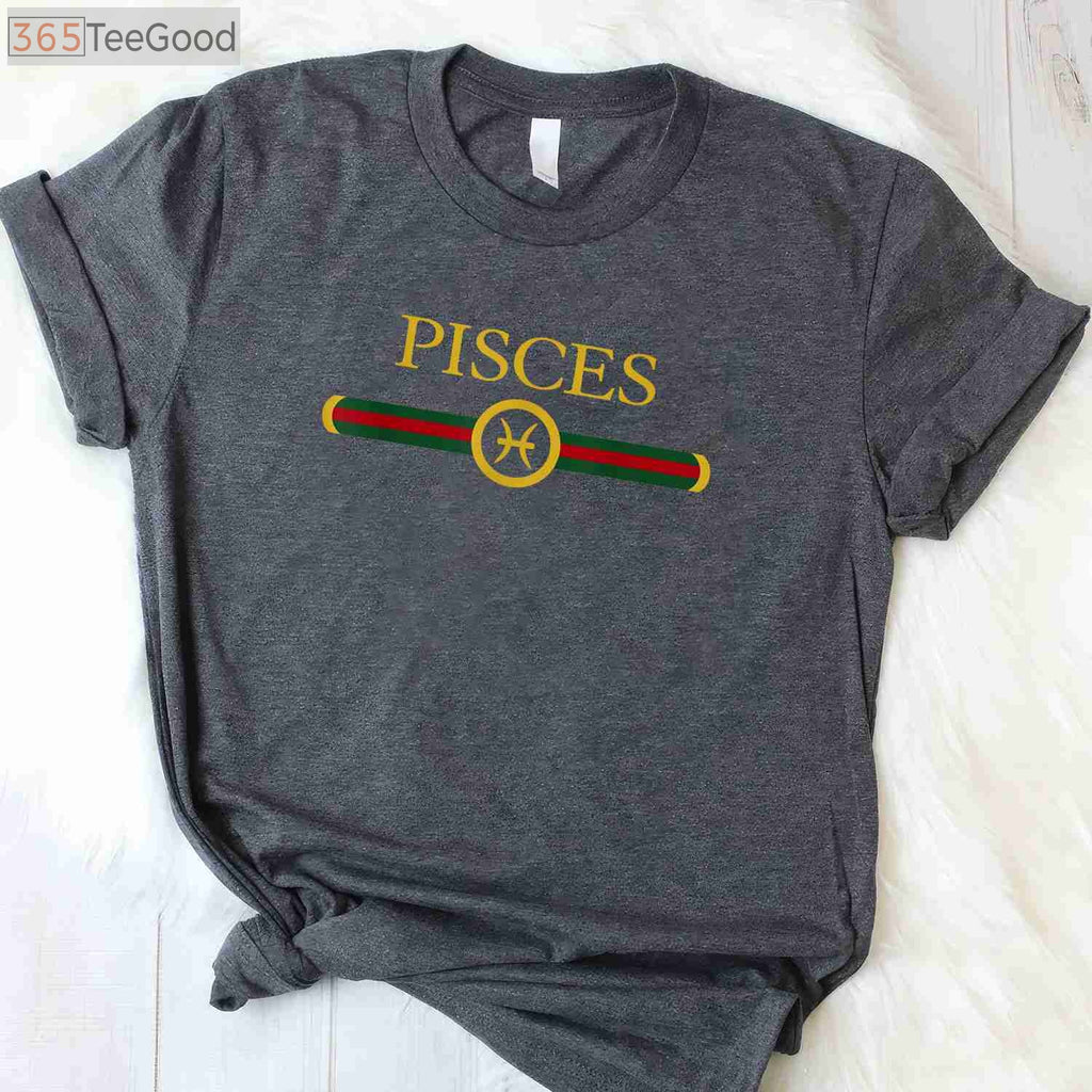Pisces Zodiac Graphic Tee - February March Astrology Birthday Shirt for Adults