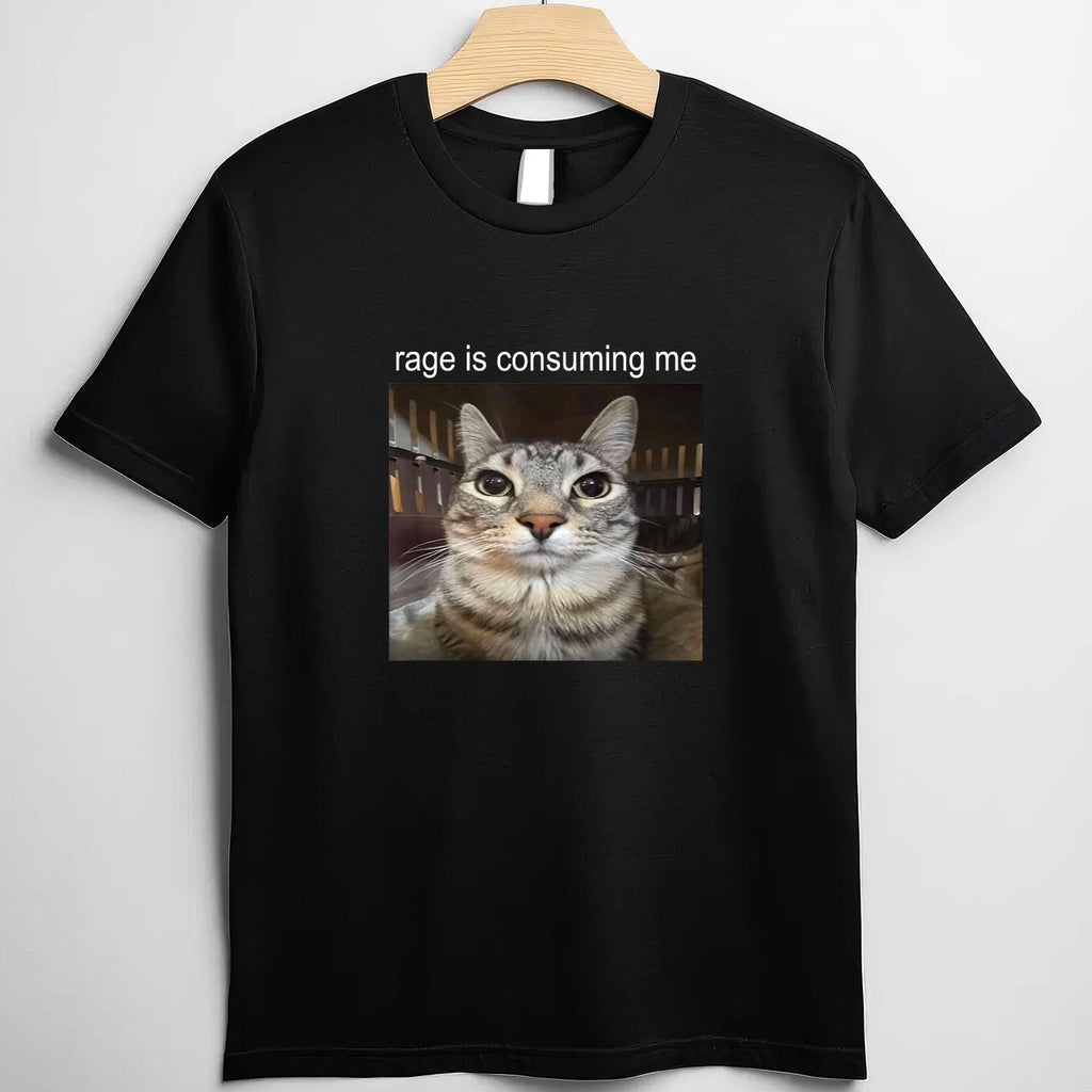 Rage Is Consuming Me Funny Cat Meme Tee Silly Staring Cat T-Shirt for Adults Unisex