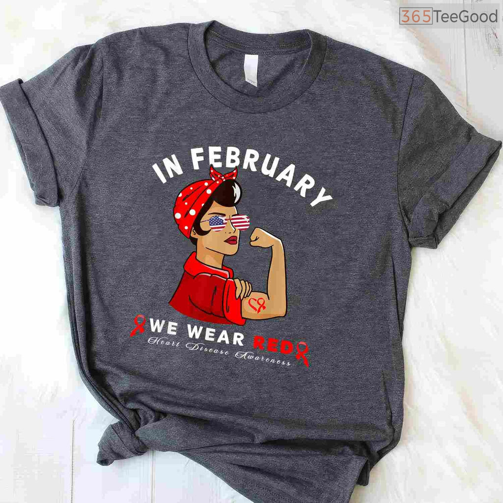 Red Sunglasses Heart Awareness Shirt – In February We Wear Red T-Shirt