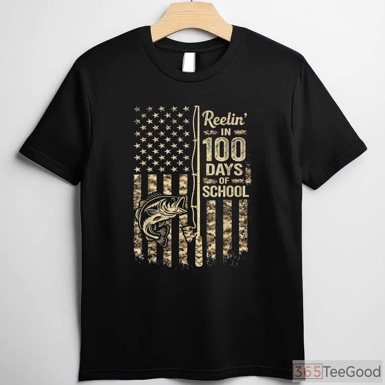 Reelin' in 100 Days of School Fishing Shirt, Fun Bass Fishing Youth Apparel