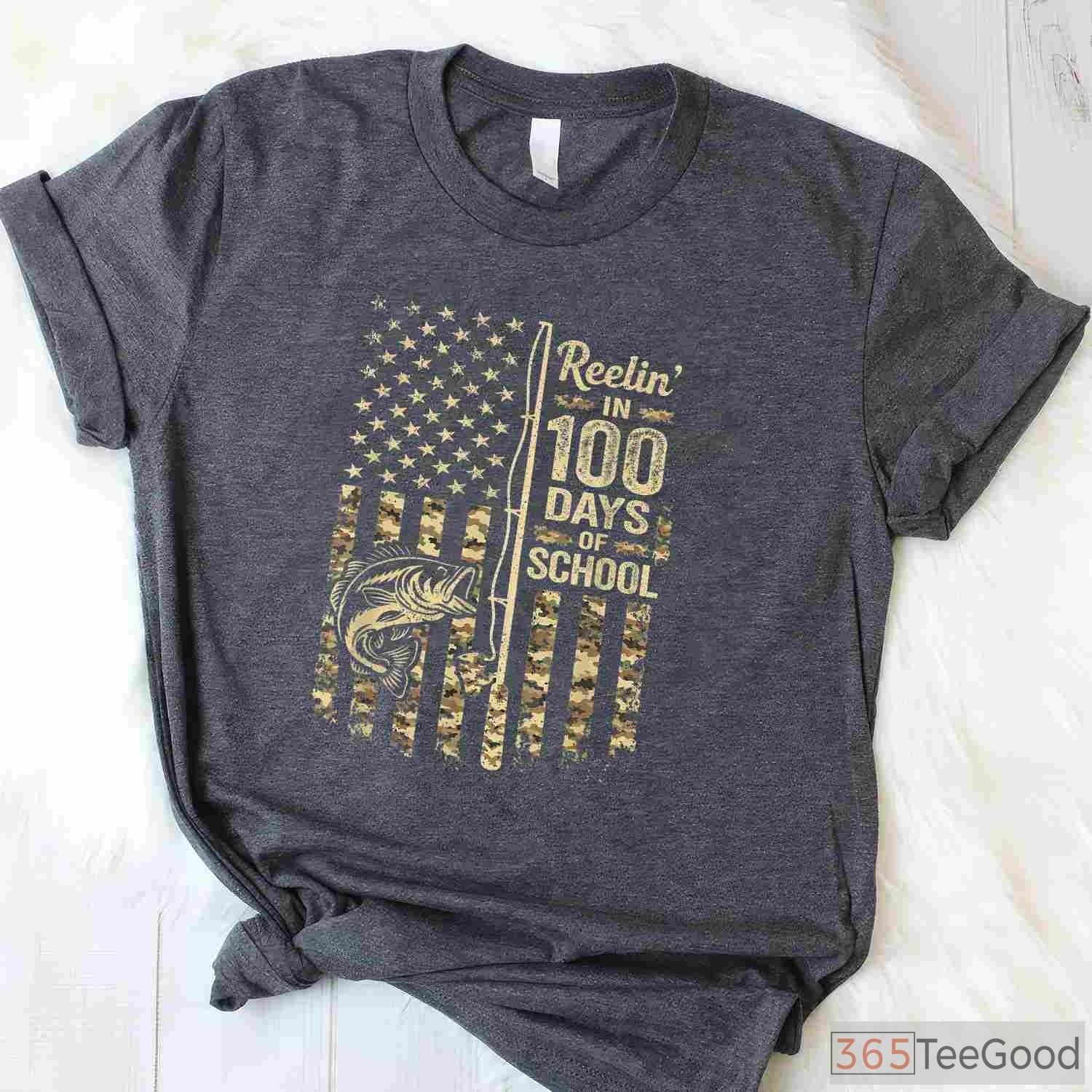 Reelin' in 100 Days of School Fishing Shirt, Fun Bass Fishing Youth Apparel