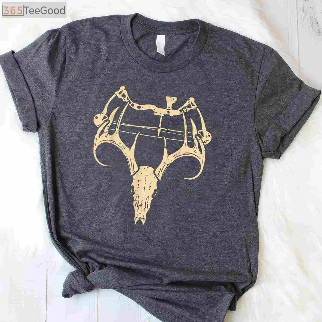 Retro Compound Bow Archery Hunting Shirt, Vintage Deer Skull Archer Dad Tee