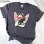 Retro Cupid Valentine’s Day T-Shirt - Vintage Cupid Blowing Bubble Gum Aesthetic