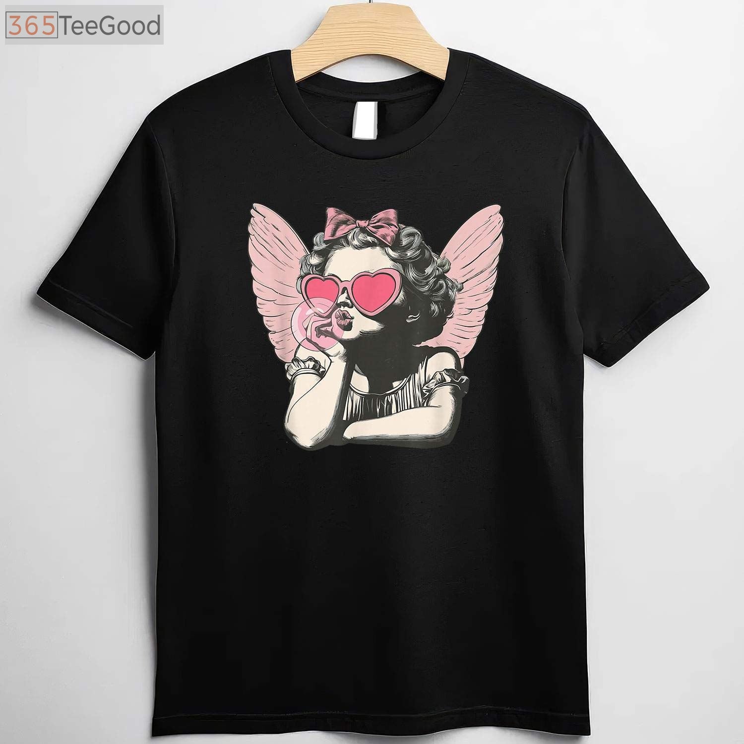 Retro Cupid Valentine’s Day T-Shirt - Vintage Cupid Blowing Bubble Gum Aesthetic