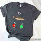 Sarcastic Fih Calling Fishing Shirt, Humorous Cell Phone Reject Fish Graphic Tee