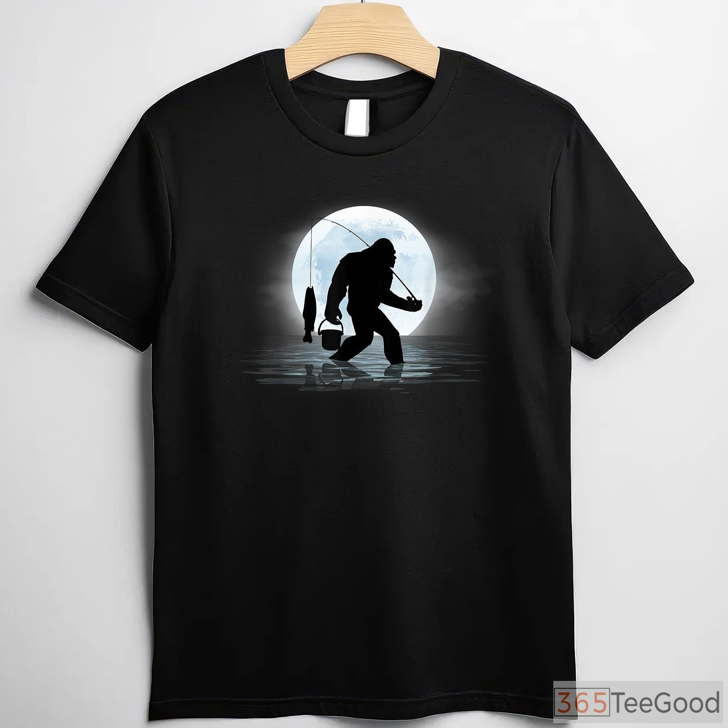 Sasquatch Night Fishing T-Shirt, Funny Bigfoot Lake Life Apparel for Adults