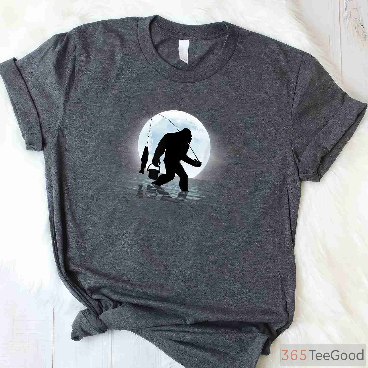 Sasquatch Night Fishing T-Shirt, Funny Bigfoot Lake Life Apparel for Adults