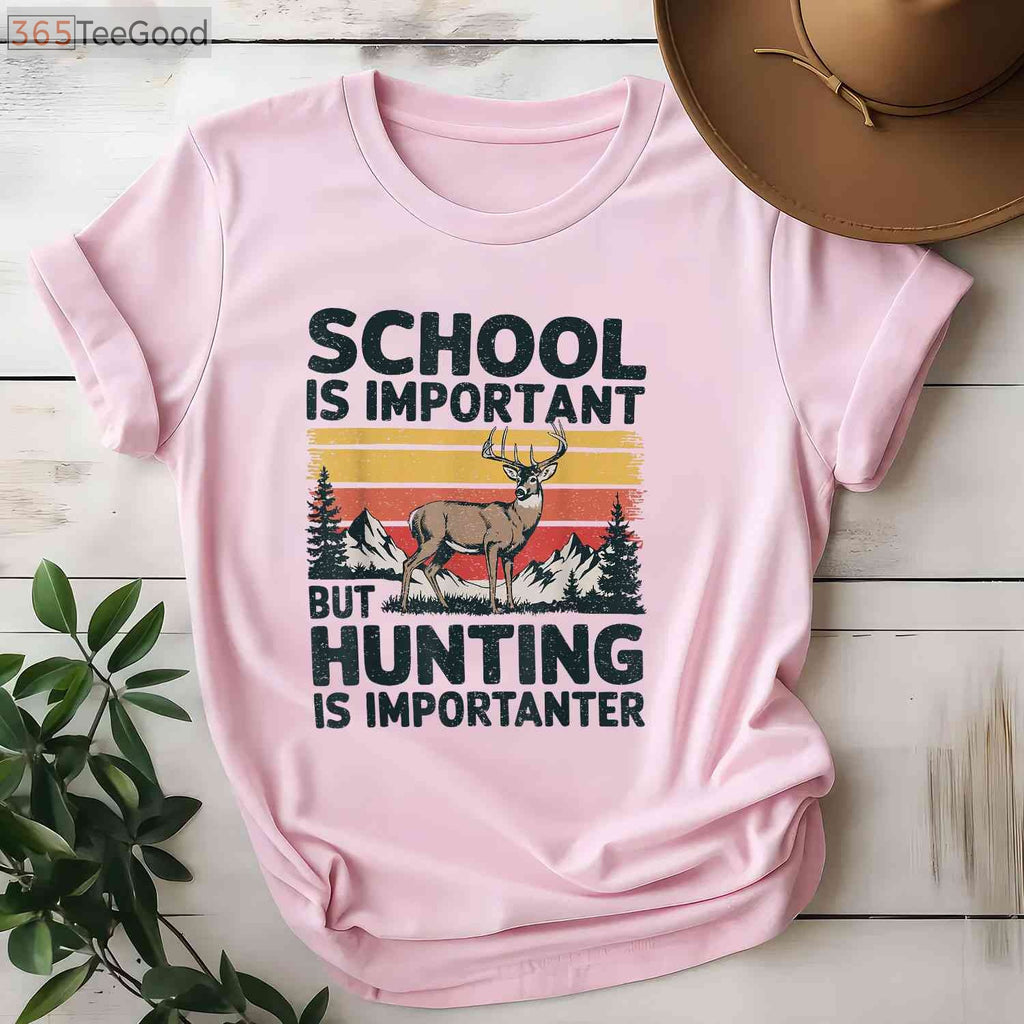 School Is Important But Hunting Is Importanter Shirt, Funny Youth Hunter Gift