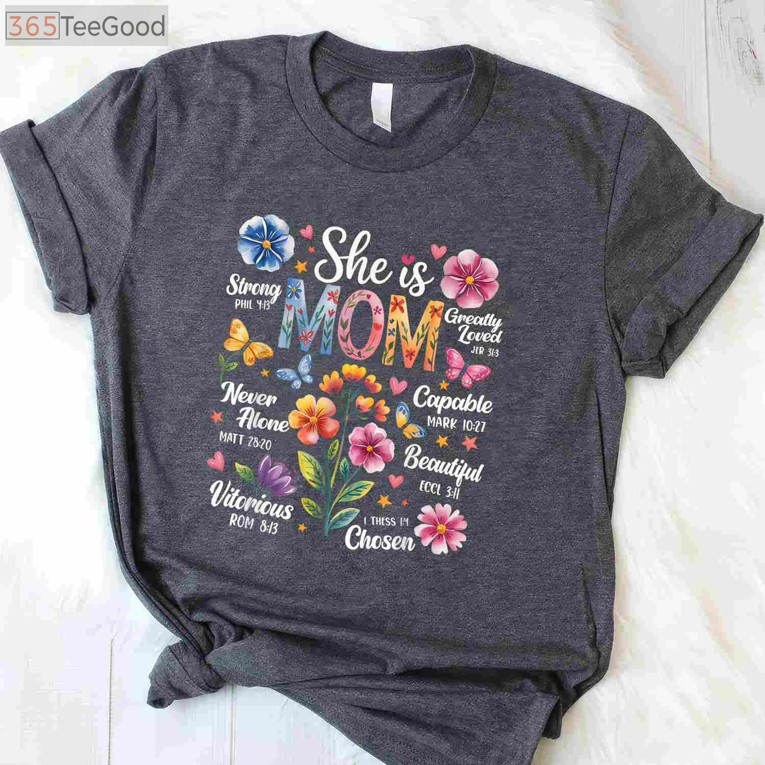 She Is Mom Bible Verse Christian Boho Floral Mother’s Day T-Shirt