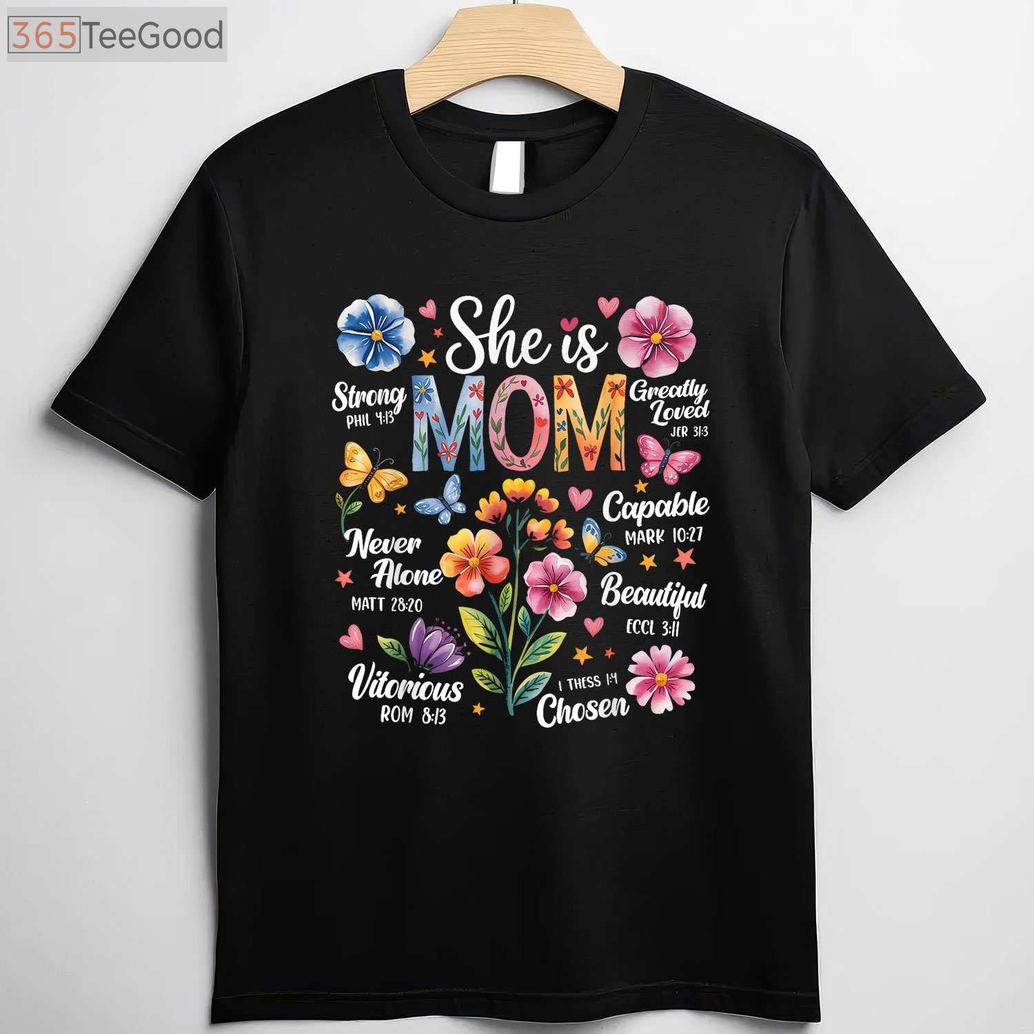 She Is Mom Bible Verse Christian Boho Floral Mother’s Day T-Shirt
