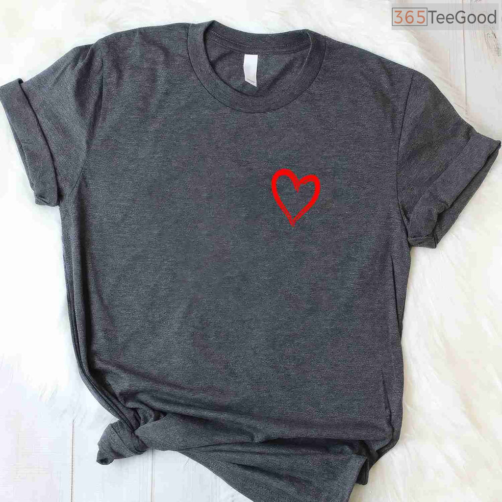 Simple Red Heart Design T-Shirt for Couples, Minimalist Love Symbol Valentine Day Shirt for Men Women