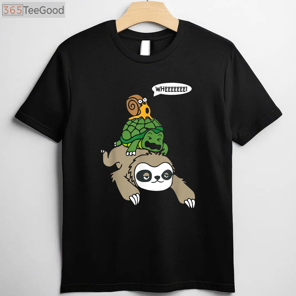 Sloth Turtle Snail Piggyback T-Shirt - Funny Animal Running Wild Graphic