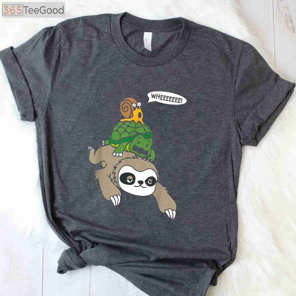 Sloth Turtle Snail Piggyback T-Shirt - Funny Animal Running Wild Graphic