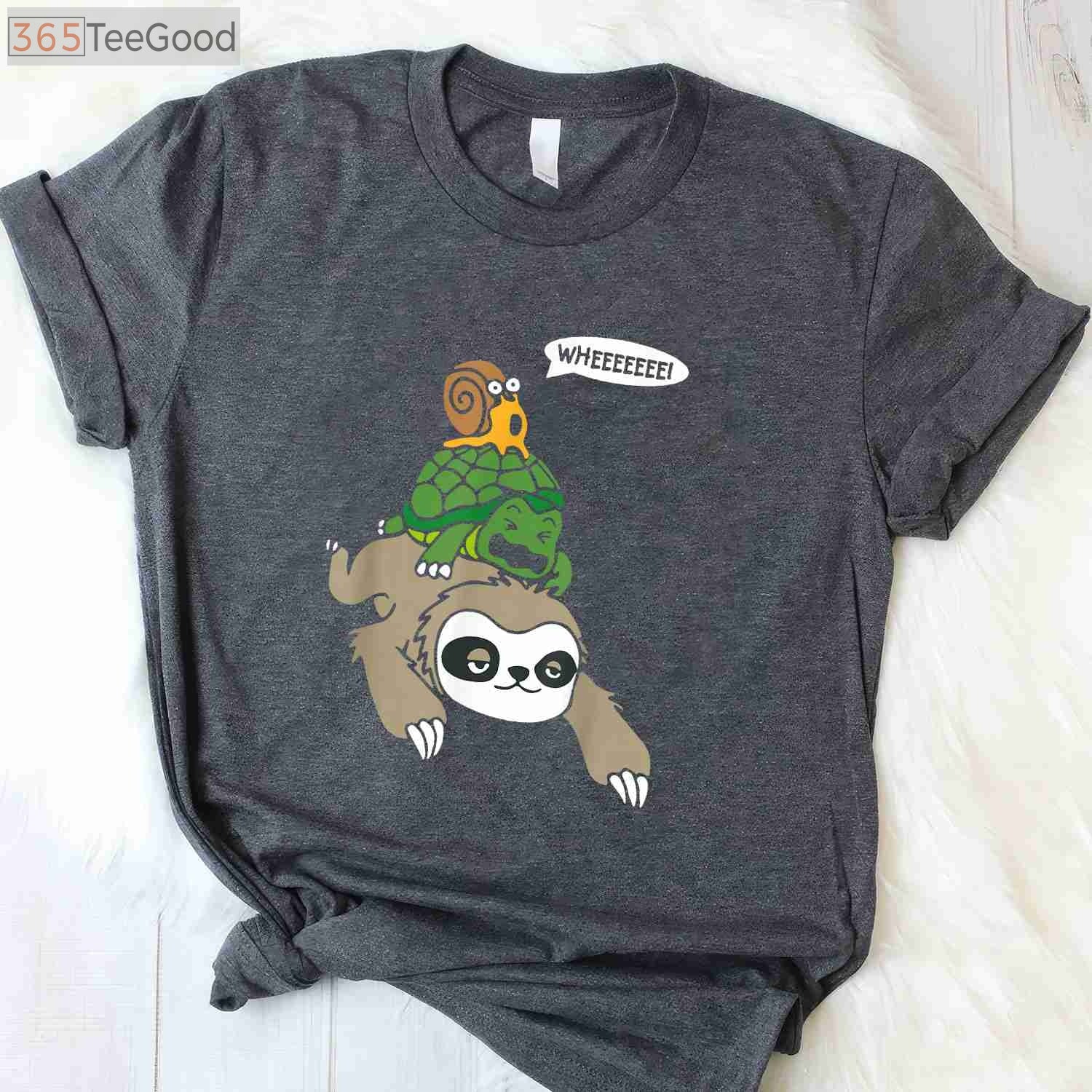 Sloth Turtle Snail Piggyback T-Shirt - Funny Animal Running Wild Graphic