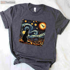 Starry Night Black Cat T-Shirt - Van Gogh Artistic Halloween Cat Lover Gift