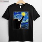 Starry Night Black Cat T-Shirt - Van Gogh Artistic Cat Lover Painting Gift
