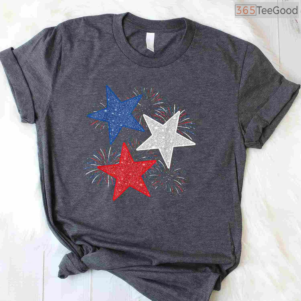 Stars American Flag Fireworks 4th Of July T-Shirt Independence Day Celebration Graphic Shirt