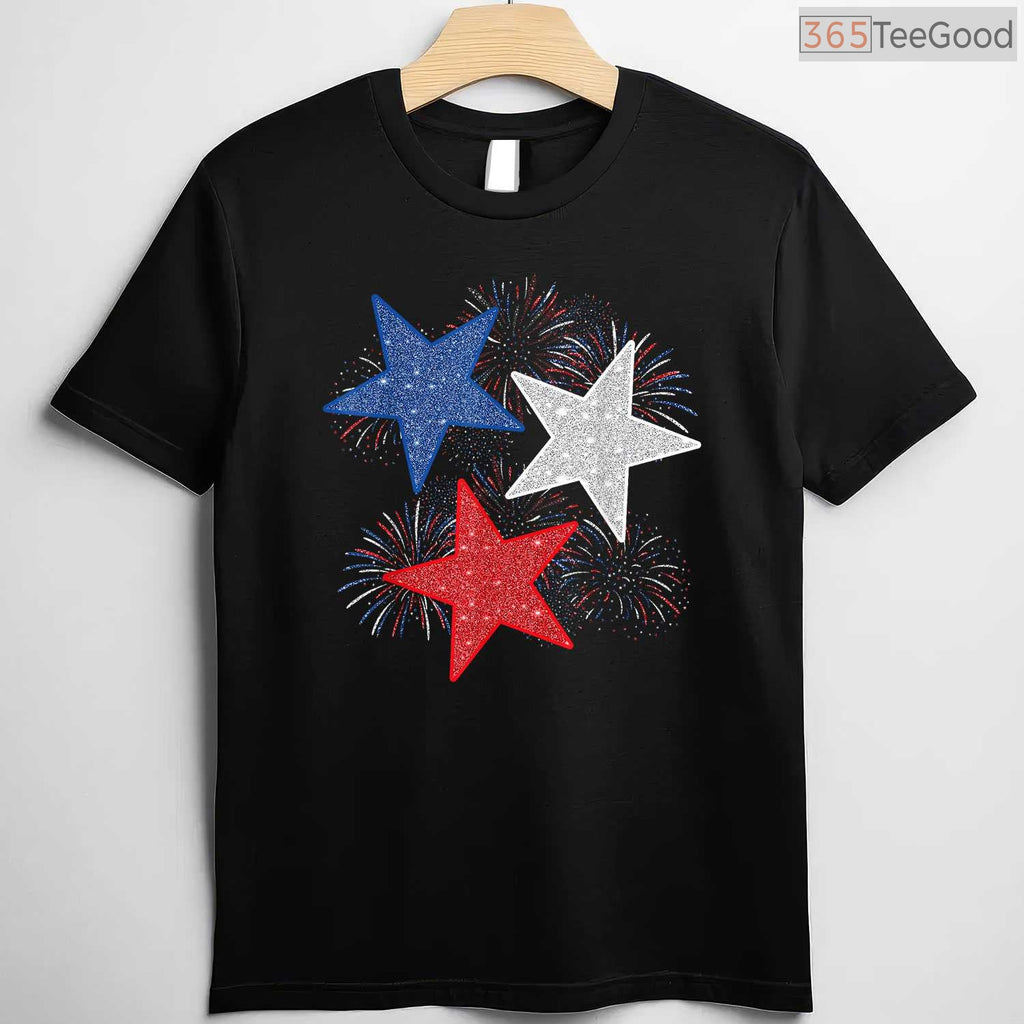 Stars American Flag Fireworks 4th Of July T-Shirt Independence Day Celebration Graphic Shirt