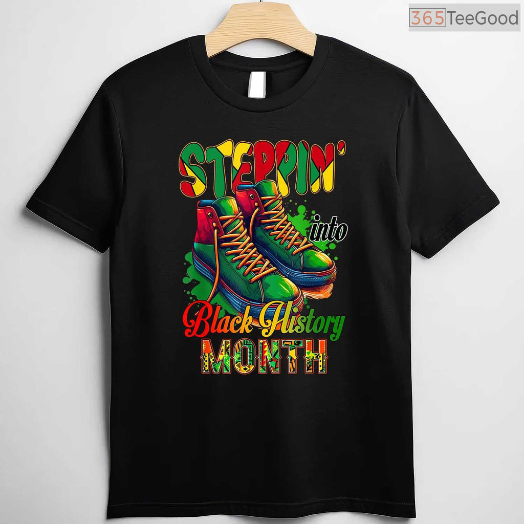 Stepping Into Black History Month Black Sneakers T-Shirt African American Kicks Shirt