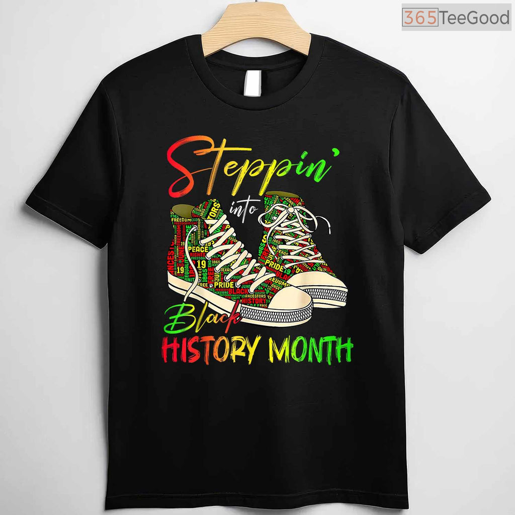 Stepping Into Black History Month T-Shirt Black Girls Sneakers Graphic Tee for Men & Women