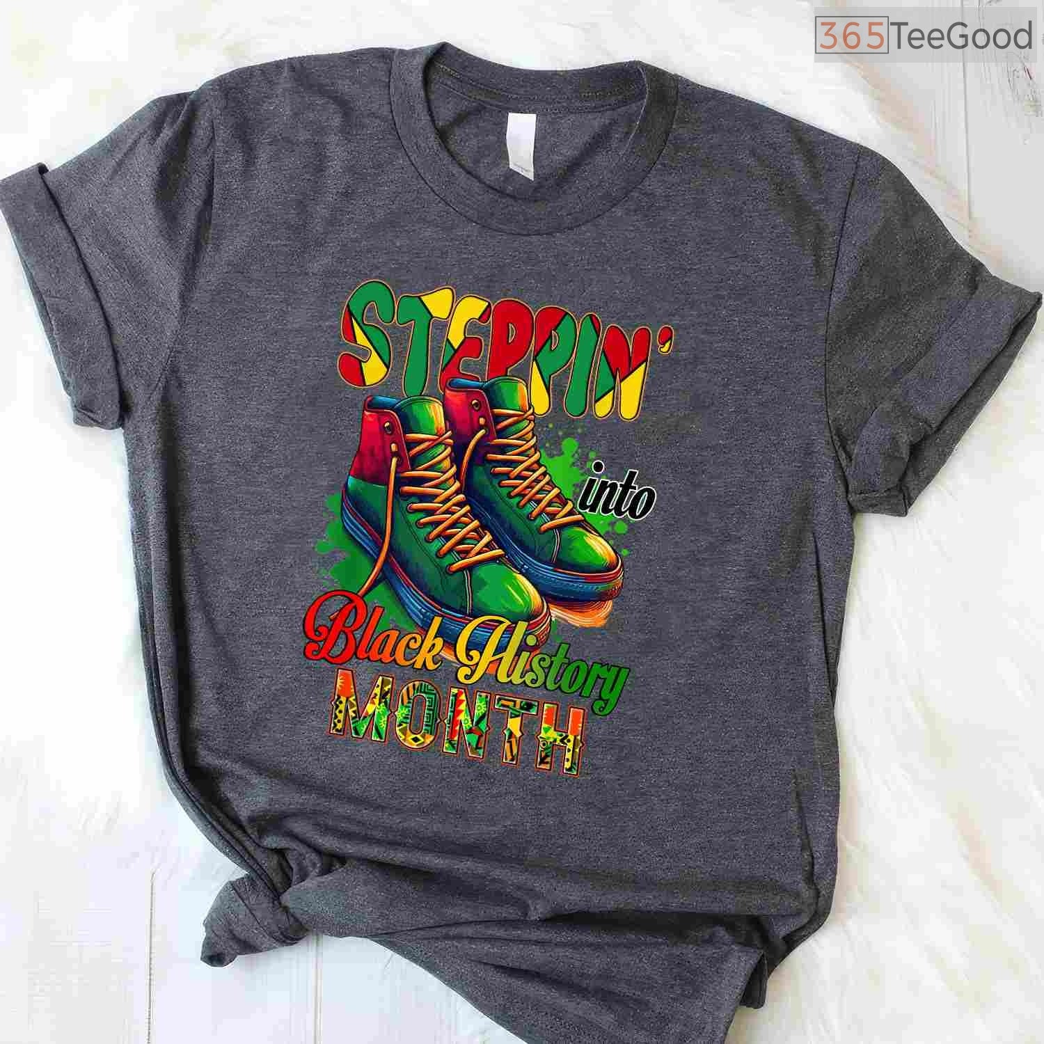 Stepping Into Black History Month Black Sneakers T-Shirt African American Kicks Shirt