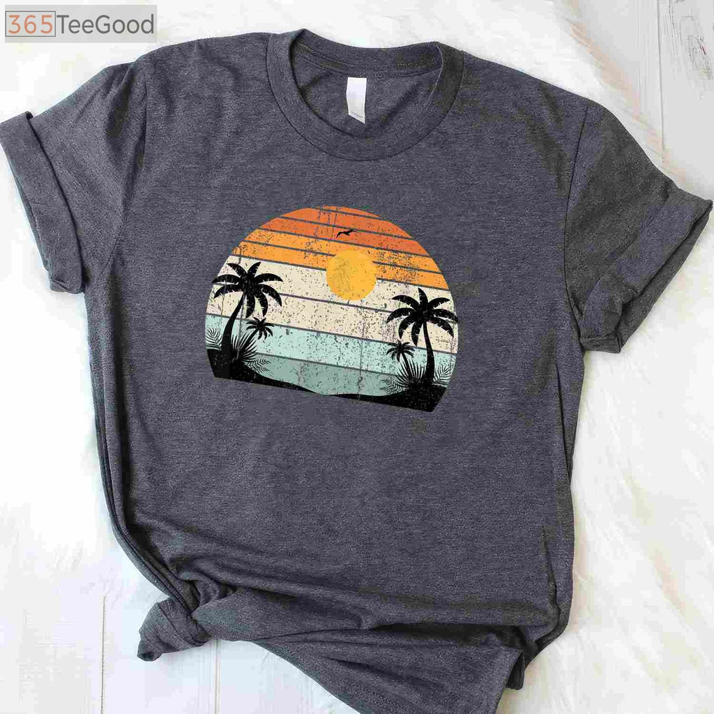 Sunshine Summer Vibes Palm Trees T-Shirt - Retro Tropical Beach Party Tee